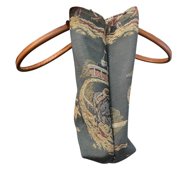 Vintage 90s HDG Green Horse Derby Tapestry Tote Shoulder Bag - Picture 6 of 9